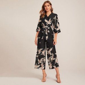 Crane print jumpsuit, size S